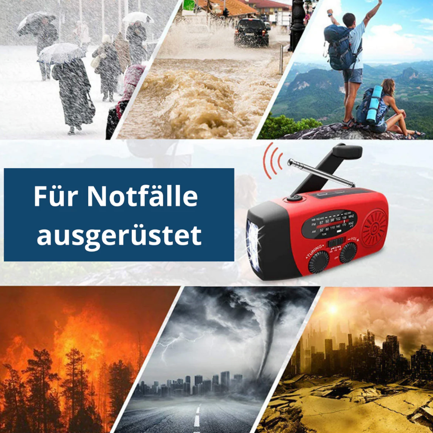 Notfallradio für Blackout & Krisenzeiten – Solar Kurbelradio AM/FM, 2000mAh Powerbank, LED Taschenlampe, USB Ladegerät