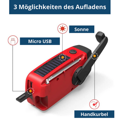 Notfallradio für Blackout & Krisenzeiten – Solar Kurbelradio AM/FM, 2000mAh Powerbank, LED Taschenlampe, USB Ladegerät