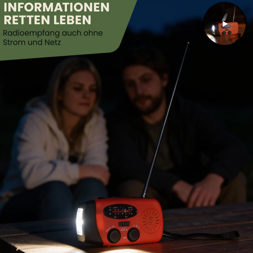 Notfallradio für Blackout & Krisenzeiten – Solar Kurbelradio AM/FM, 2000mAh Powerbank, LED Taschenlampe, USB Ladegerät