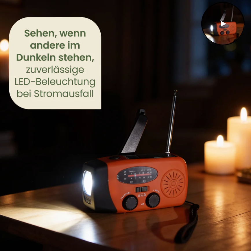 Notfallradio für Blackout & Krisenzeiten – Solar Kurbelradio AM/FM, 2000mAh Powerbank, LED Taschenlampe, USB Ladegerät