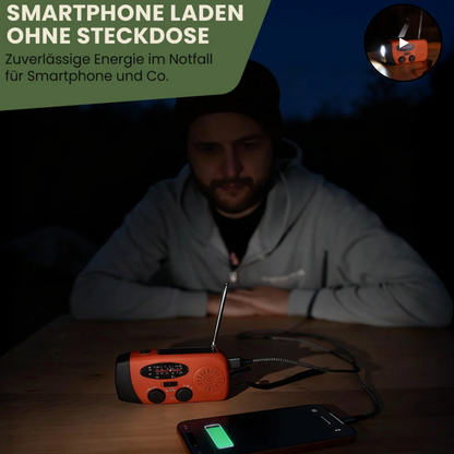 Notfallradio für Blackout & Krisenzeiten – Solar Kurbelradio AM/FM, 2000mAh Powerbank, LED Taschenlampe, USB Ladegerät