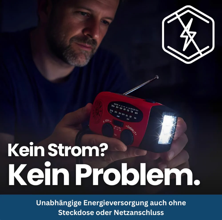Notfallradio für Blackout & Krisenzeiten – Solar Kurbelradio AM/FM, 2000mAh Powerbank, LED Taschenlampe, USB Ladegerät