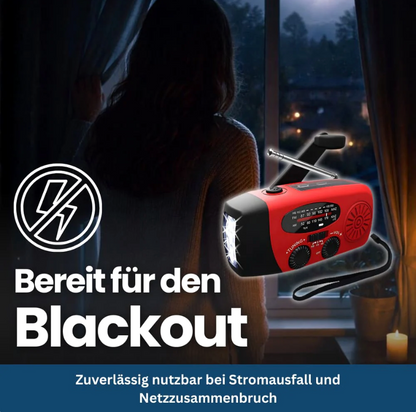 Notfallradio für Blackout & Krisenzeiten – Solar Kurbelradio AM/FM, 2000mAh Powerbank, LED Taschenlampe, USB Ladegerät
