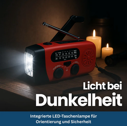 Notfallradio für Blackout & Krisenzeiten – Solar Kurbelradio AM/FM, 2000mAh Powerbank, LED Taschenlampe, USB Ladegerät