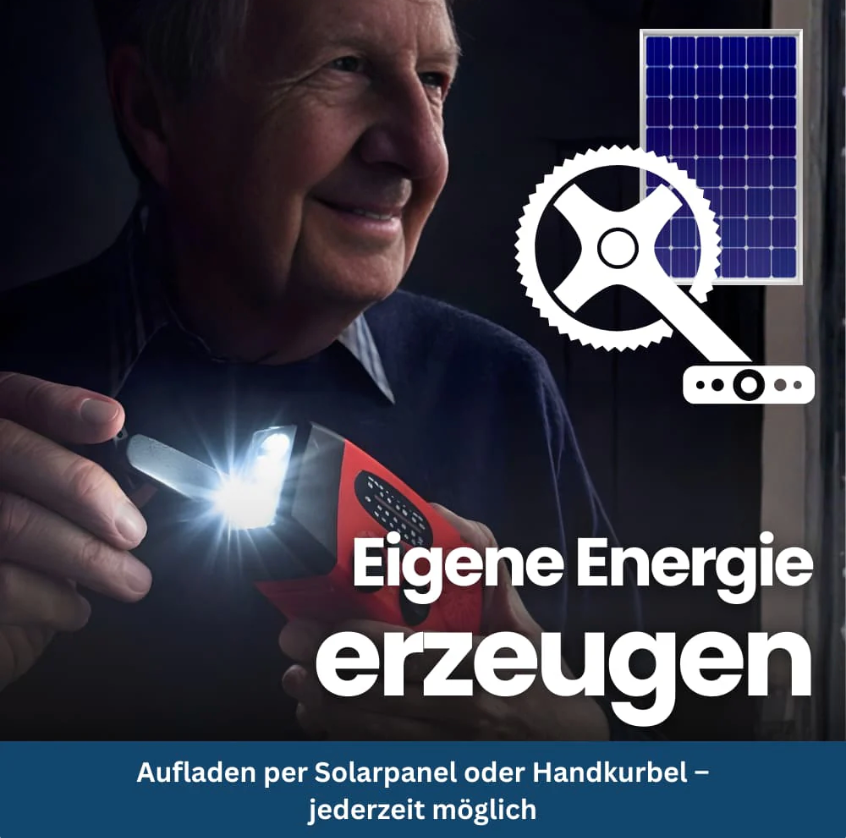 Notfallradio für Blackout & Krisenzeiten – Solar Kurbelradio AM/FM, 2000mAh Powerbank, LED Taschenlampe, USB Ladegerät