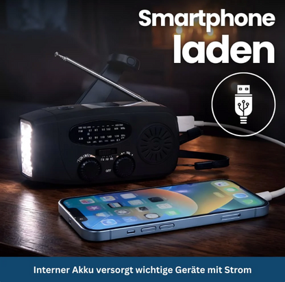 Notfallradio für Blackout & Krisenzeiten – Solar Kurbelradio AM/FM, 2000mAh Powerbank, LED Taschenlampe, USB Ladegerät