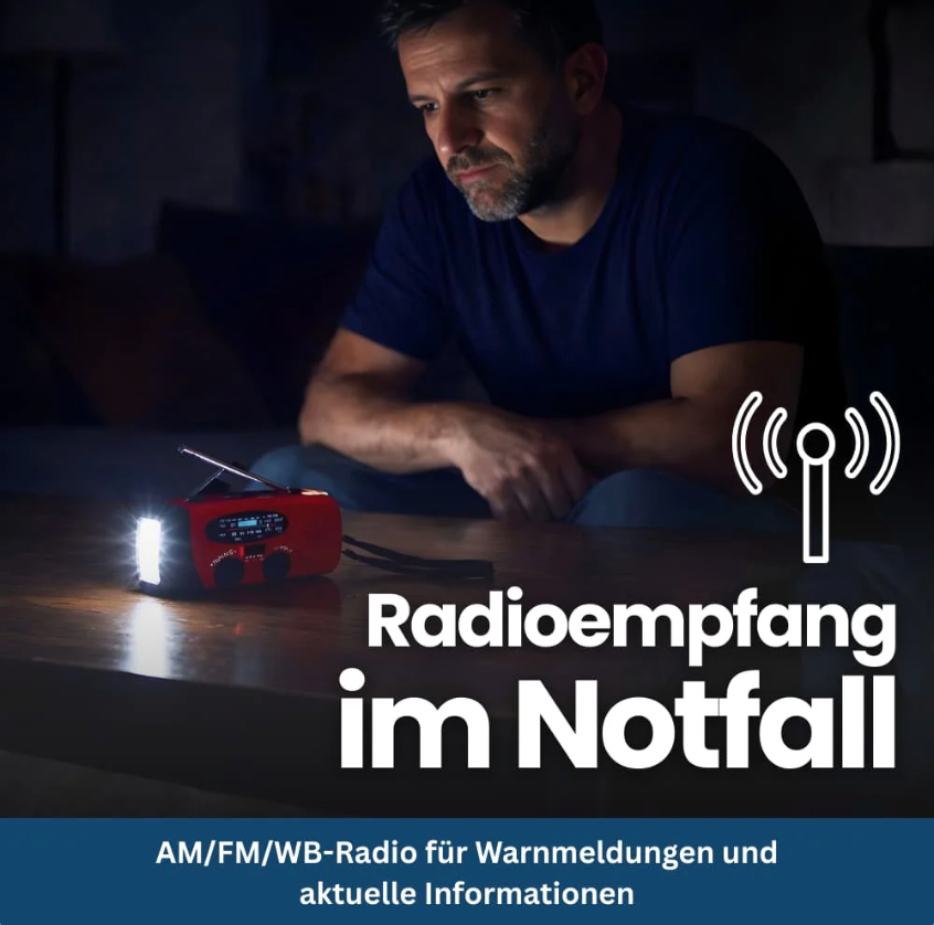 Notfallradio für Blackout & Krisenzeiten – Solar Kurbelradio AM/FM, 2000mAh Powerbank, LED Taschenlampe, USB Ladegerät