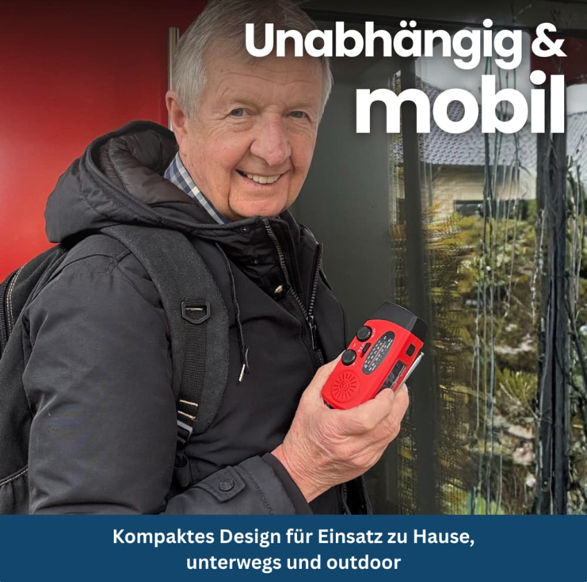 Notfallradio für Blackout & Krisenzeiten – Solar Kurbelradio AM/FM, 2000mAh Powerbank, LED Taschenlampe, USB Ladegerät