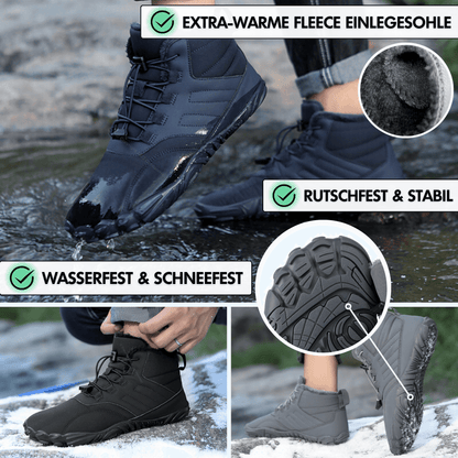 Wasserfeste Damen-Barfußschuhe für den Winter (Testsieger) - Fleece-Innenfutter, große Zehenbox, schmerzfrei