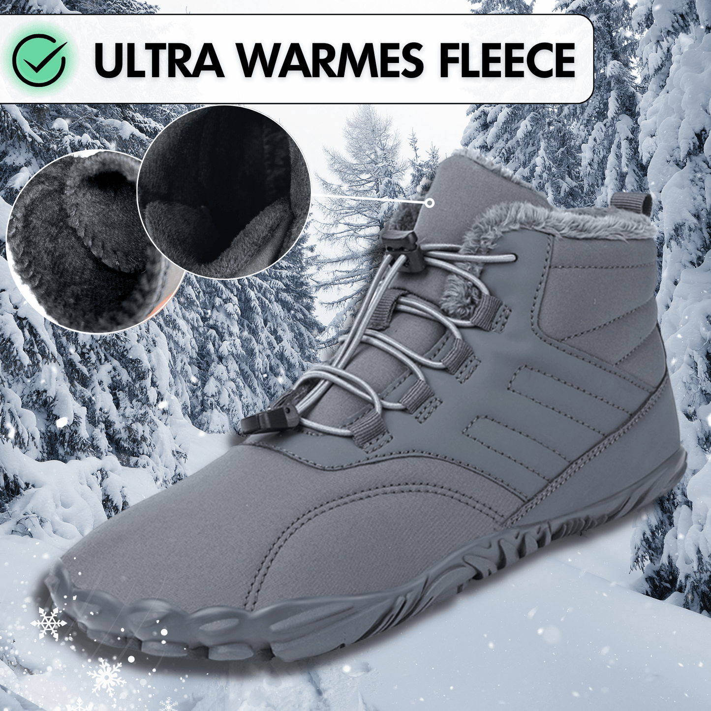 Wasserfeste Damen-Barfußschuhe für den Winter (Testsieger) - Fleece-Innenfutter, große Zehenbox, schmerzfrei