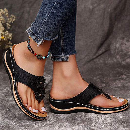Orthopädische Retro-Sandalen für Damen - gleichmäßige Druckverteilung, leicht & bequem, Haltungskorrektur, schwarz