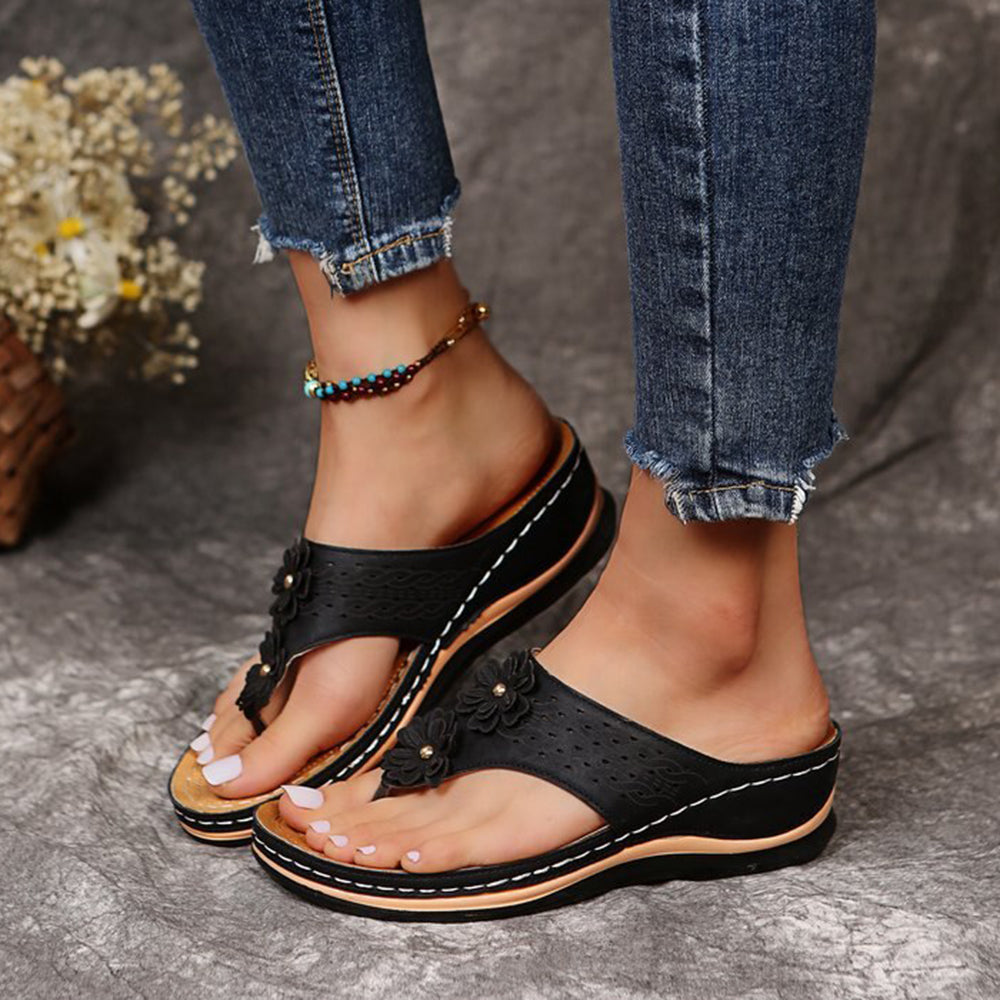 Orthopädische Retro-Sandalen für Damen - gleichmäßige Druckverteilung, leicht & bequem, Haltungskorrektur, schwarz + 2