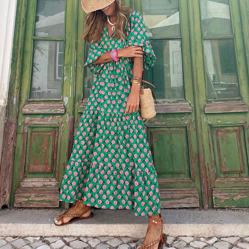 Milena Kleid | Grünes langes Kleid für Damen