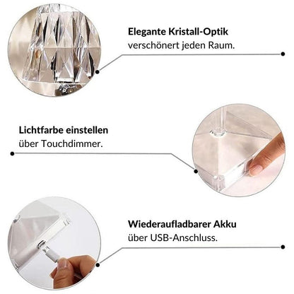 Kaufladen Romantische Kristall-Tischlampe aus Acrylglas - dekorativ, 3 Farben, aufladbar + 7