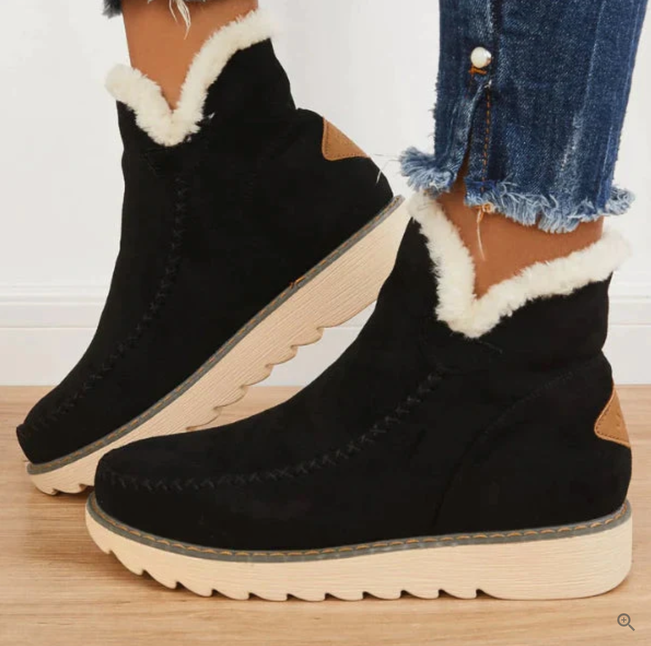 "Maddy" Fellstiefel aus weichem Kunstleder - casual, warm, elastisch_schwarz_lieblingsladen