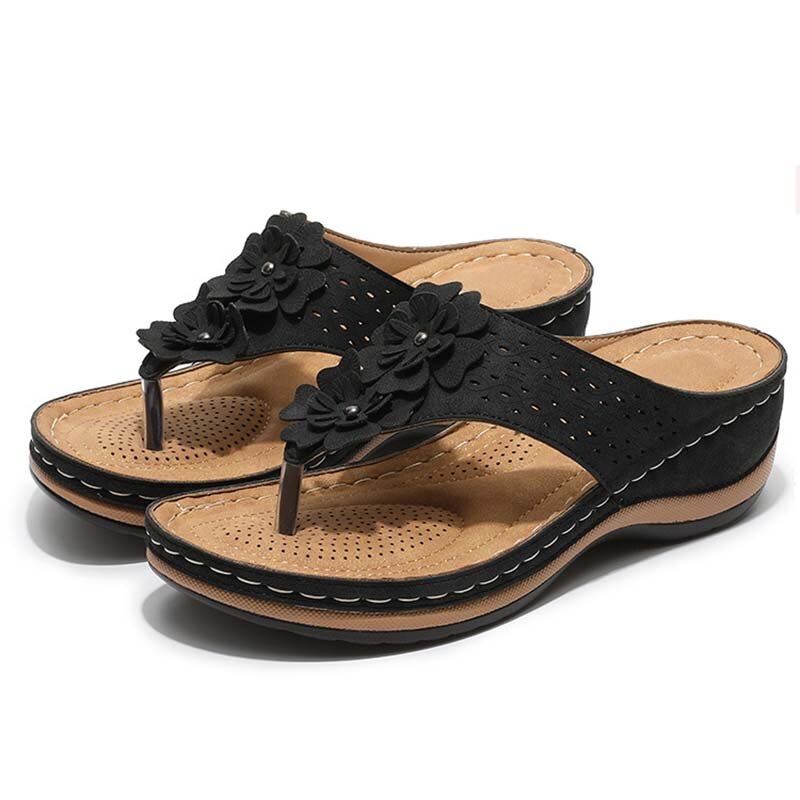 Orthopädische Retro-Sandalen für Damen - gleichmäßige Druckverteilung, leicht & bequem, Haltungskorrektur, schwarz + 3