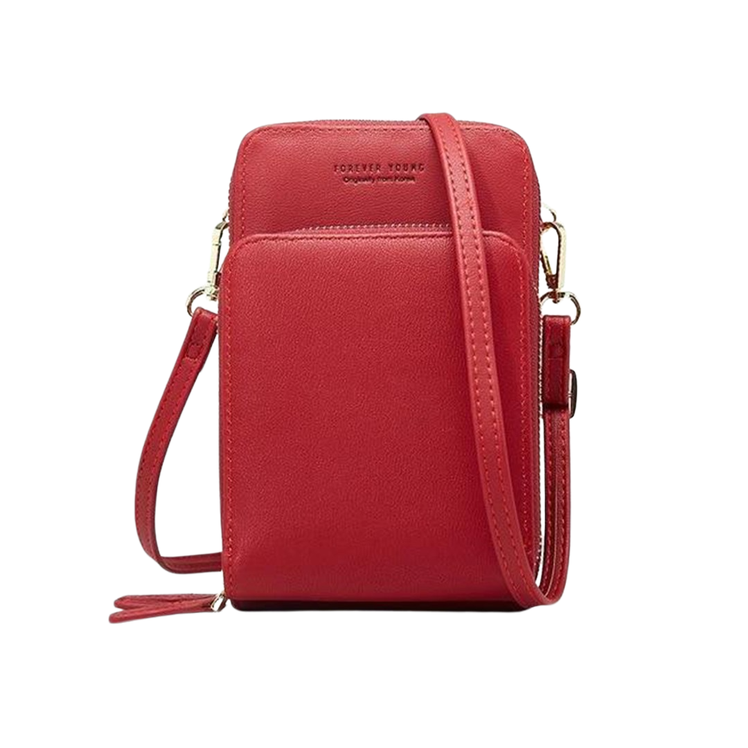 Designer Handy-Handtasche aus Leder mit dreifachem Verschluss und Kartenfächer I Handy Umhängetasche_dunkelrot 8